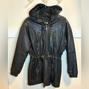 Vintage Black Hooded Leather Jacket